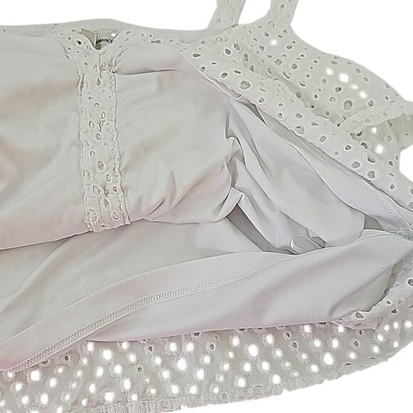 Women's Sz L White Y2K Babydoll Ruffle Eyelet Beachy 100% Cotton Cami Tank Top - Picture 5 of 9